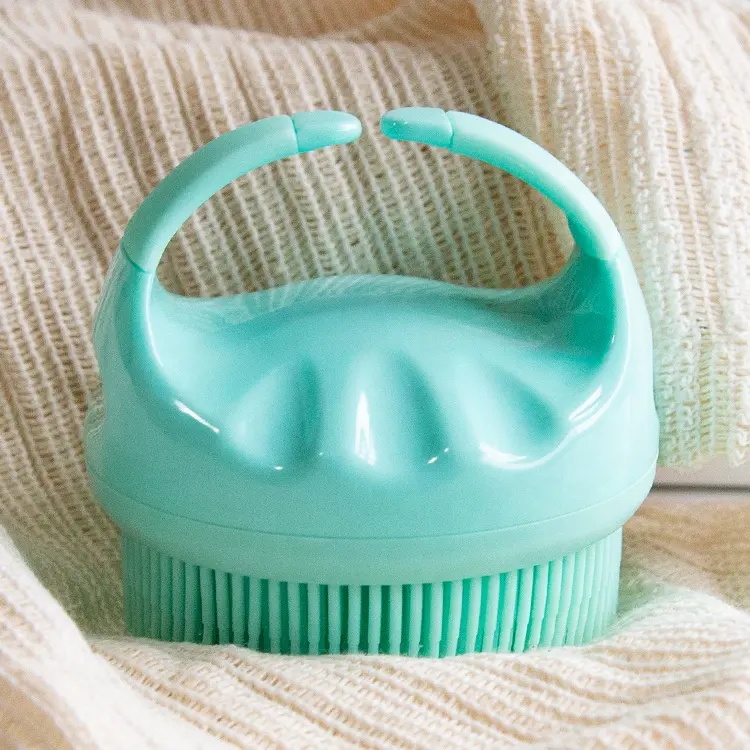 Round Exfoliating Silicone Long Hair Bath Brush With Handle