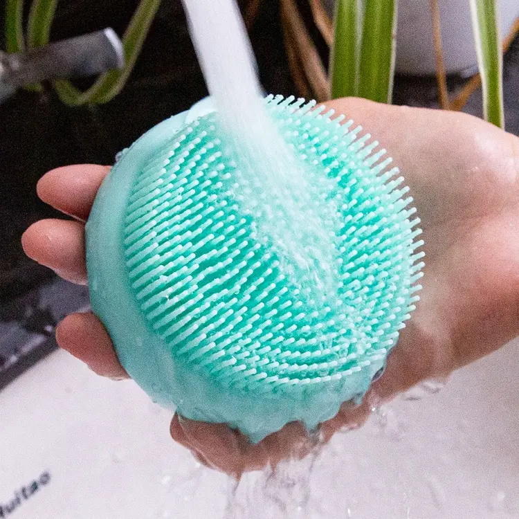 Round Exfoliating Silicone Long Hair Bath Brush With Handle