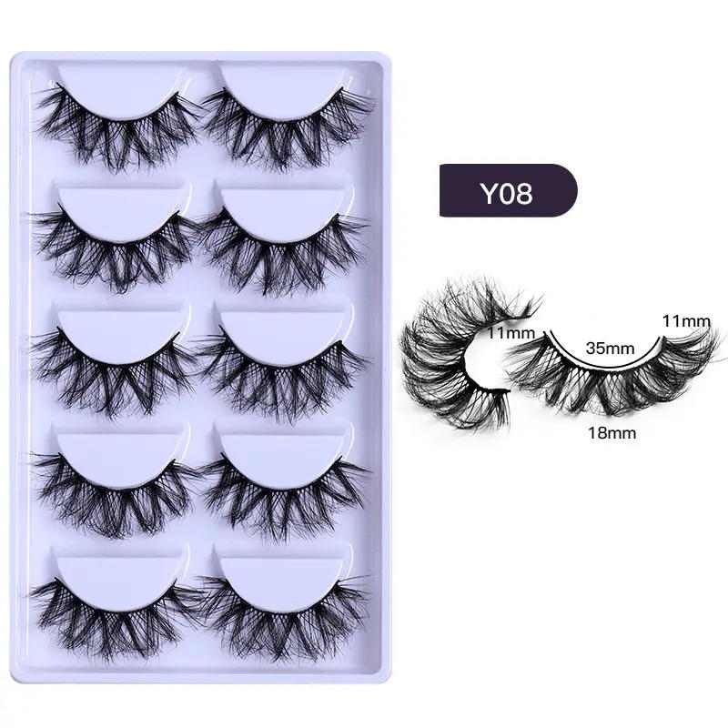Natural Real 6D Synthetic False Eyelashes 5 Pairs Pack With Tray