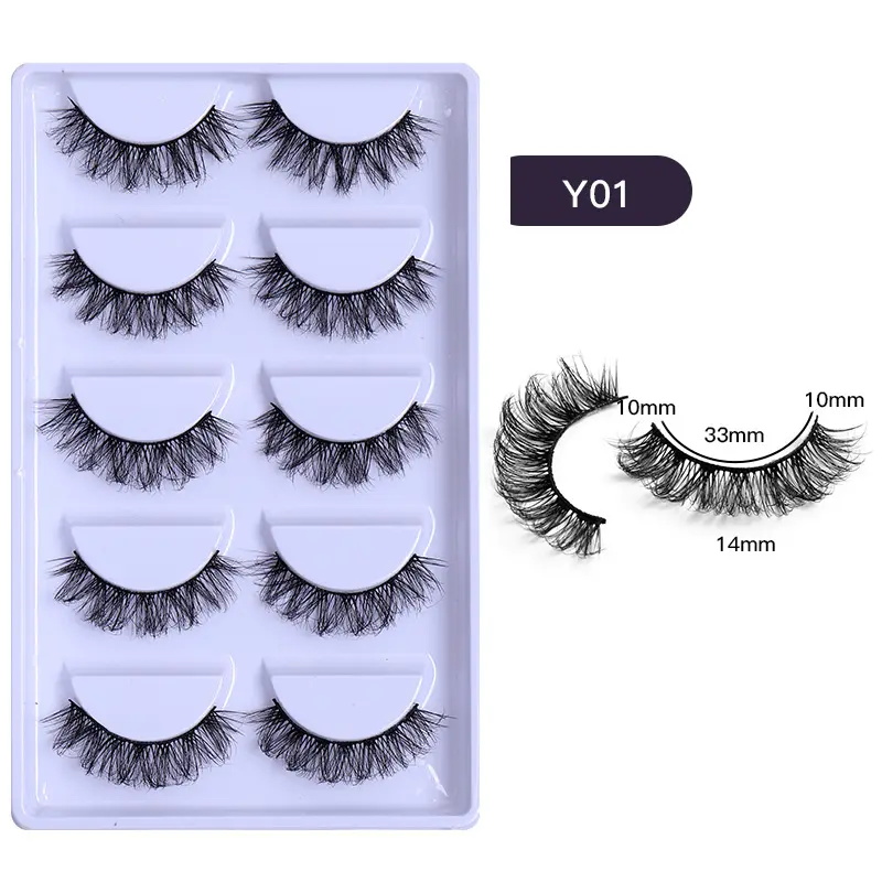 Natural Real 6D Synthetic False Eyelashes 5 Pairs Pack With Tray