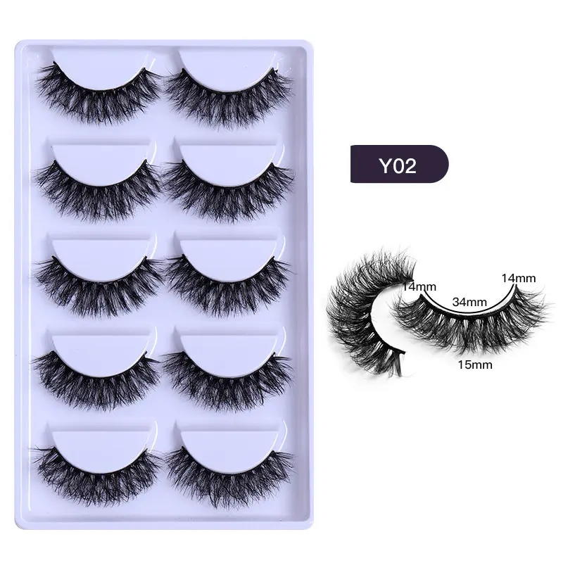 Natural Real 6D Synthetic False Eyelashes 5 Pairs Pack With Tray