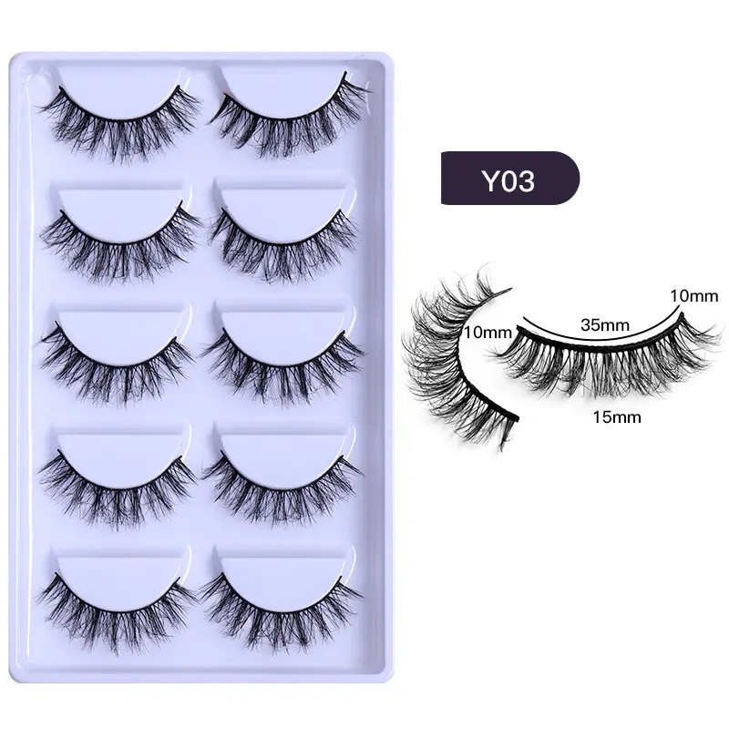 Natural Real 6D Synthetic False Eyelashes 5 Pairs Pack With Tray