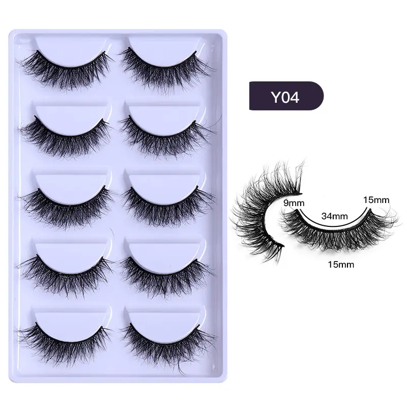 Natural Real 6D Synthetic False Eyelashes 5 Pairs Pack With Tray