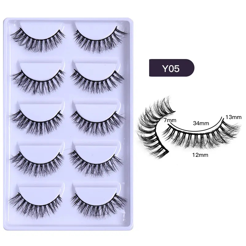 Natural Real 6D Synthetic False Eyelashes 5 Pairs Pack With Tray