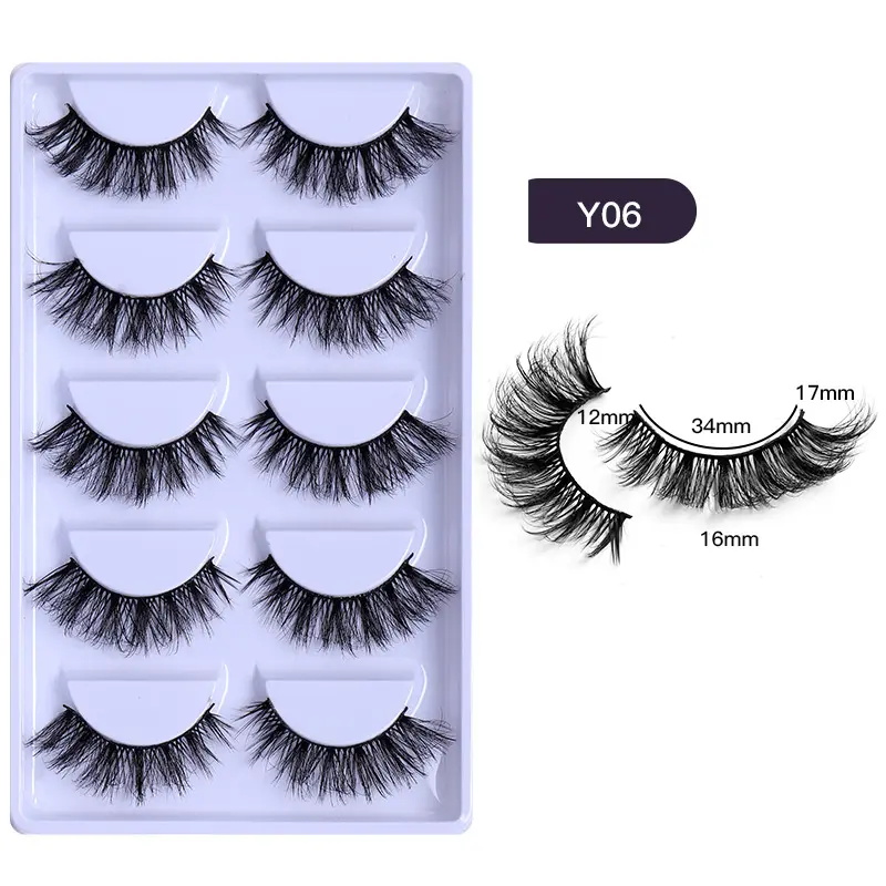 Natural Real 6D Synthetic False Eyelashes 5 Pairs Pack With Tray