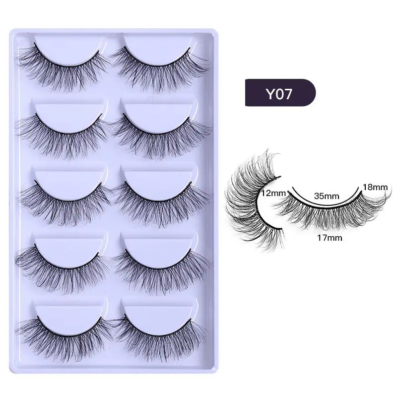 Natural Real 6D Synthetic False Eyelashes 5 Pairs Pack With Tray