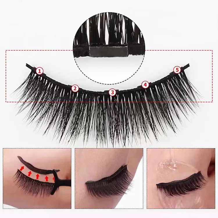 3 Pairs Reusable False Eyelashes & Tools Tweezer Liquid Eyeliner Set