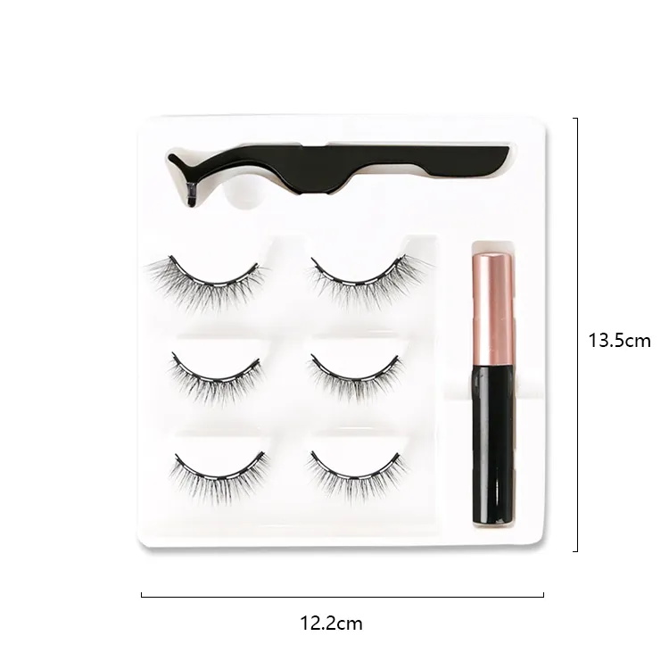 3 Pairs Reusable False Eyelashes & Tools Tweezer Liquid Eyeliner Set