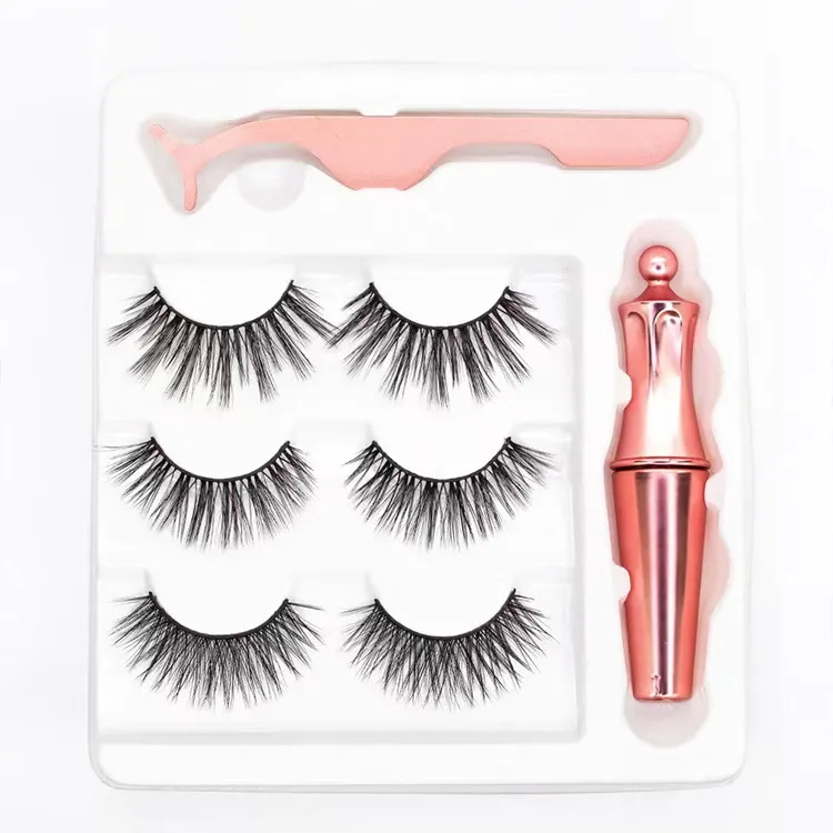 3 Pairs Makeup Tools Magnetic False Eyelash And Eyeliner Sets