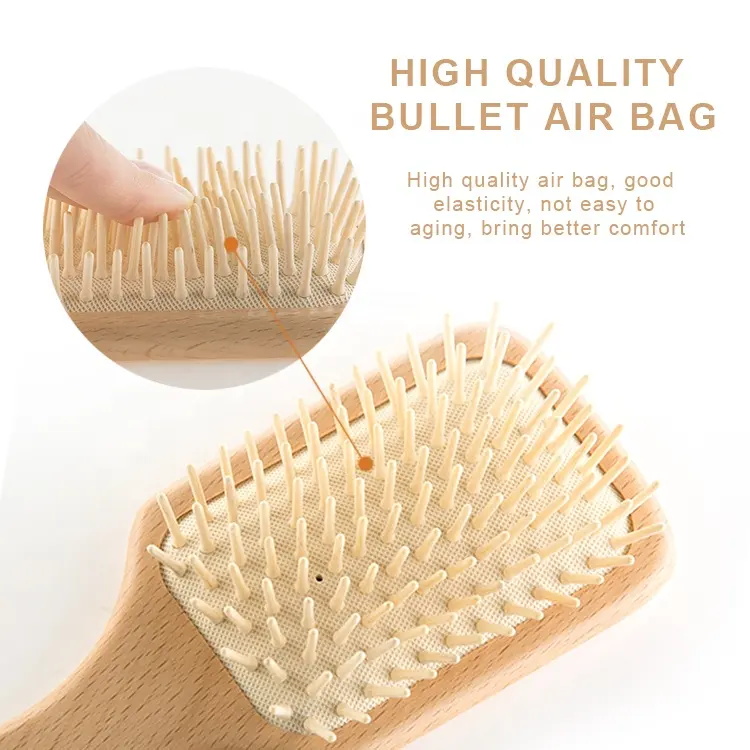 Natural Wooden Bristle Air Cushion Detangling Massage Hairbrush