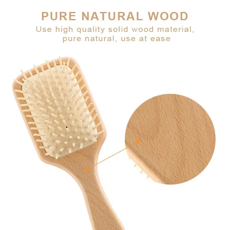 Natural Wooden Bristle Air Cushion Detangling Massage Hairbrush