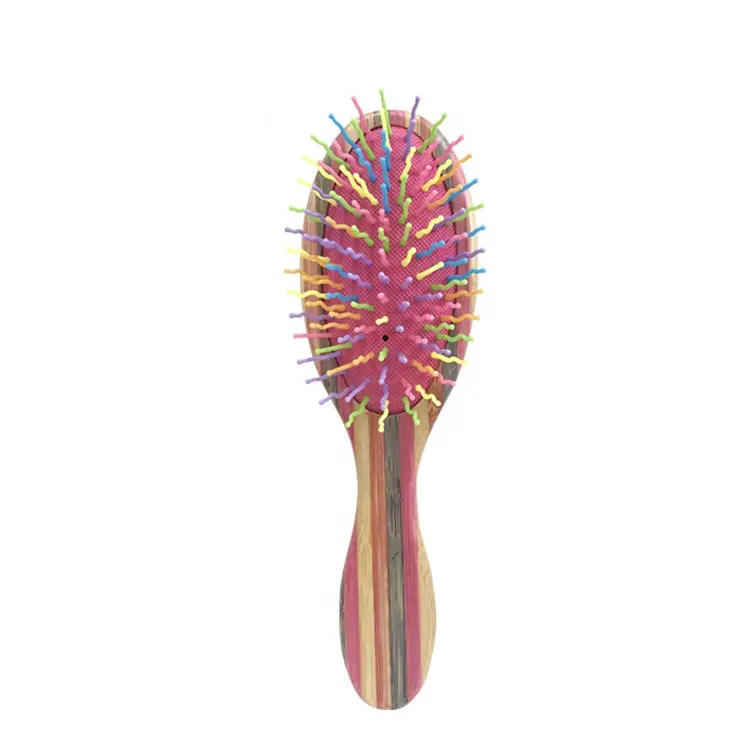 Rainbow Bamboo Detangling Hair Brush with Colorful Nylon Pins