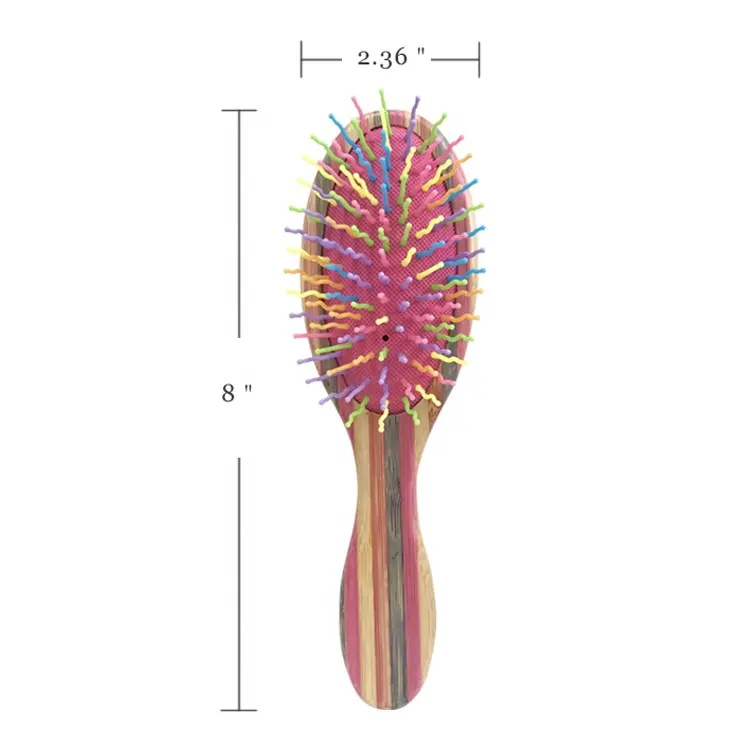 Rainbow Bamboo Detangling Hair Brush with Colorful Nylon Pins