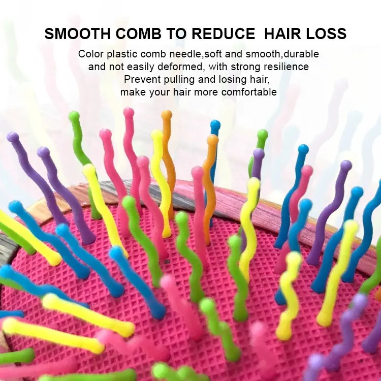 Rainbow Bamboo Detangling Hair Brush with Colorful Nylon Pins