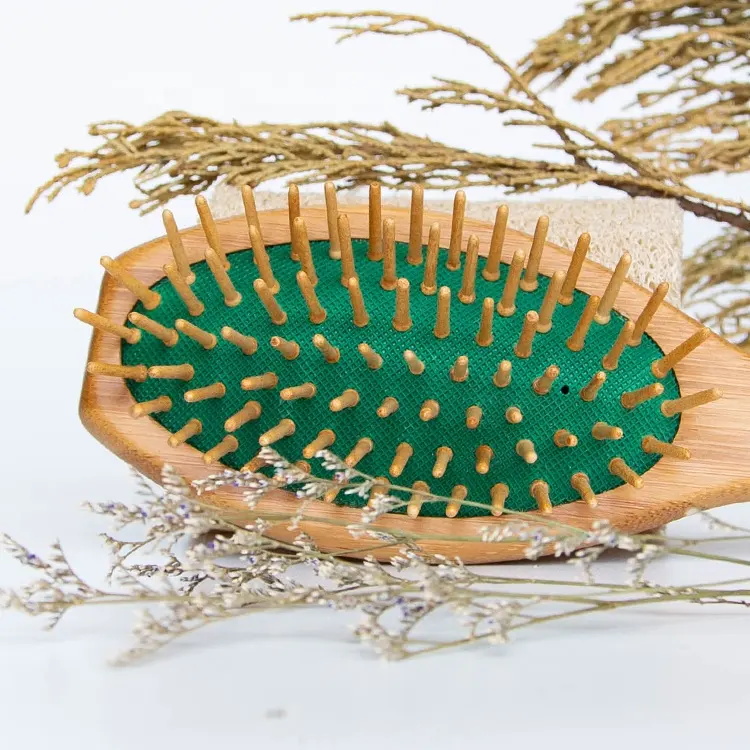 Biodegradable Green Cushion Detangling Hair Bamboo Hairbrush