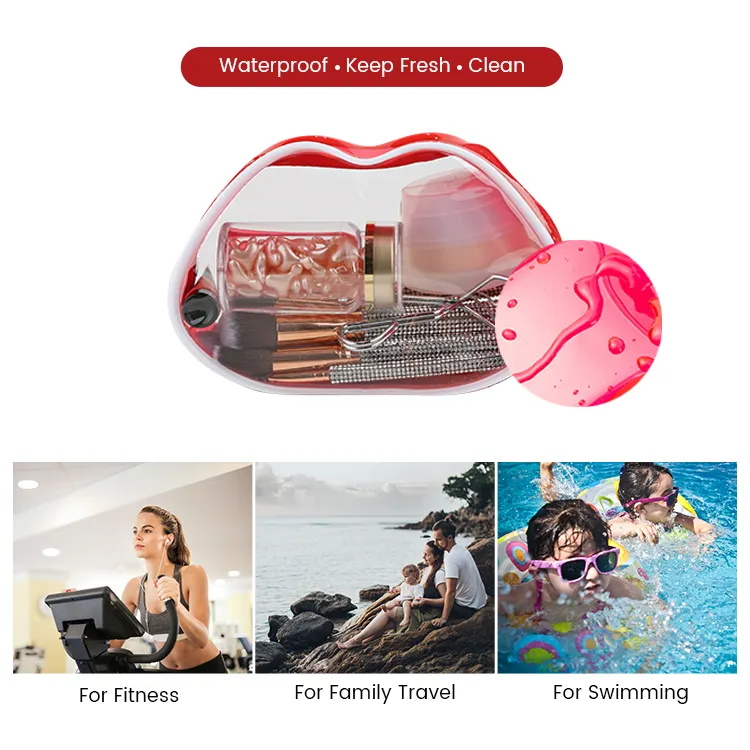 Red Lip Shaped Pvc Transparent Makeup Organizer Storage Bag