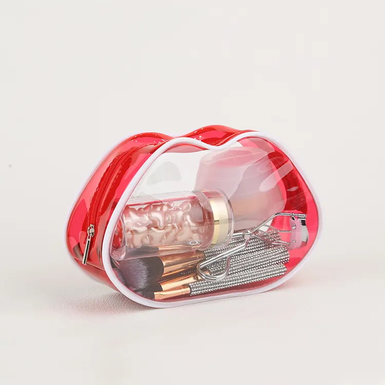 Red Lip Shaped Pvc Transparent Makeup Organizer Storage Bag