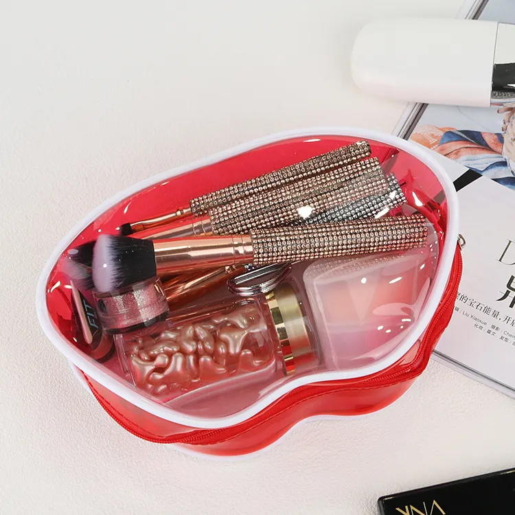 Red Lip Shaped Pvc Transparent Makeup Organizer Storage Bag