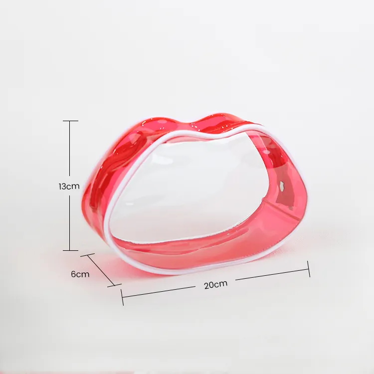 Red Lip Shaped Pvc Transparent Makeup Organizer Storage Bag
