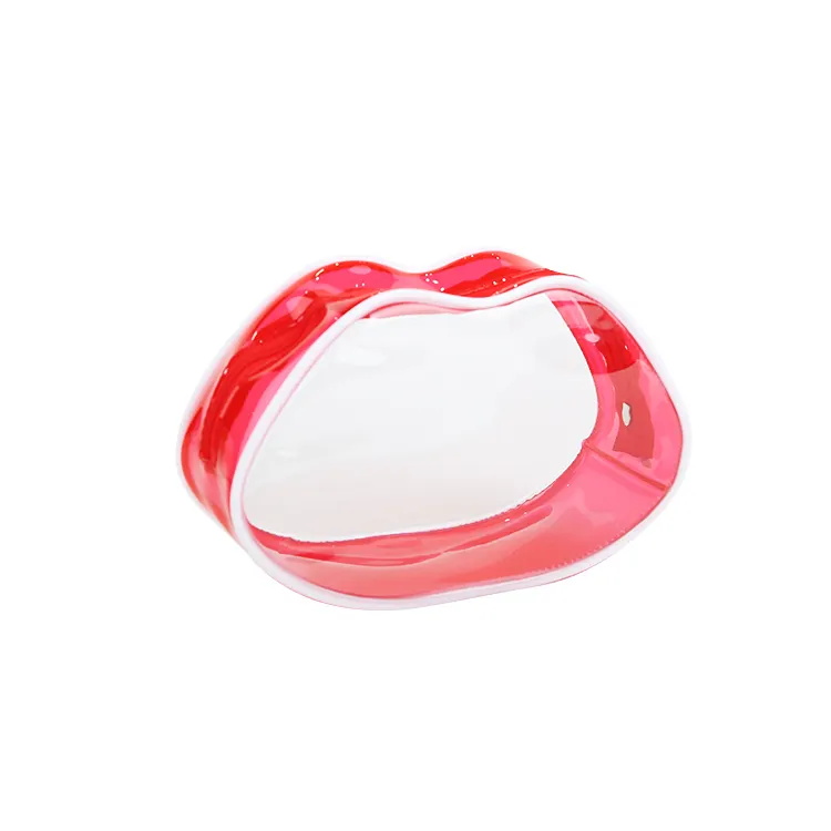 Red Lip Shaped Pvc Transparent Makeup Organizer Storage Bag
