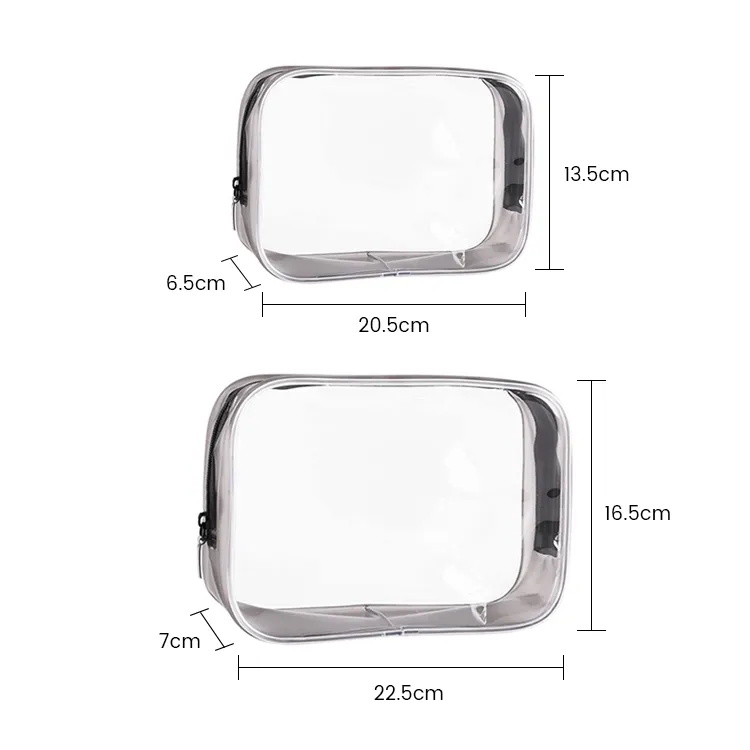 Clear PVC Plastic Zippered Pouches Portable Toiletry Bags