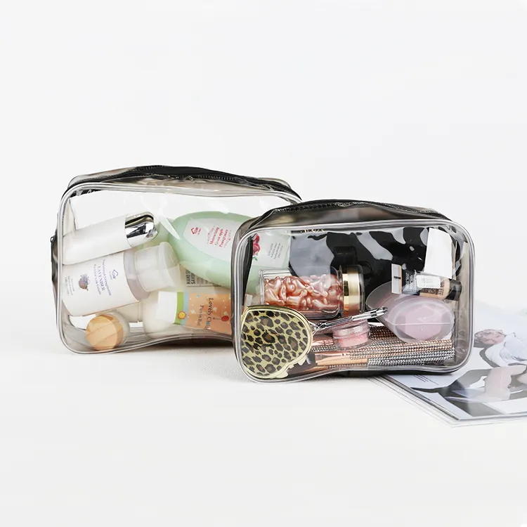 Clear PVC Plastic Zippered Pouches Portable Toiletry Bags