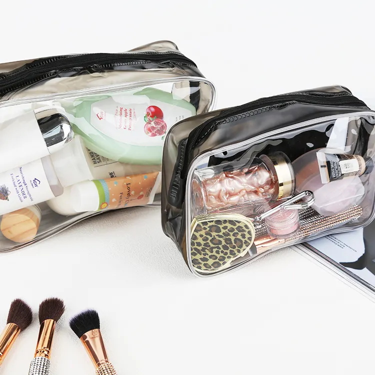 Clear PVC Plastic Zippered Pouches Portable Toiletry Bags