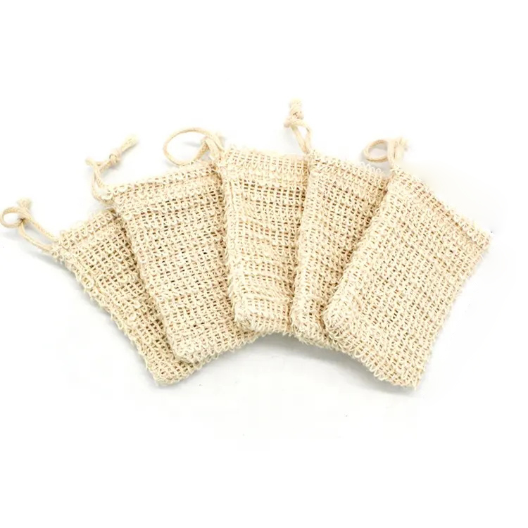 Natural Bath Shower Exfoliating Sisal Soap Bag with Drawstring