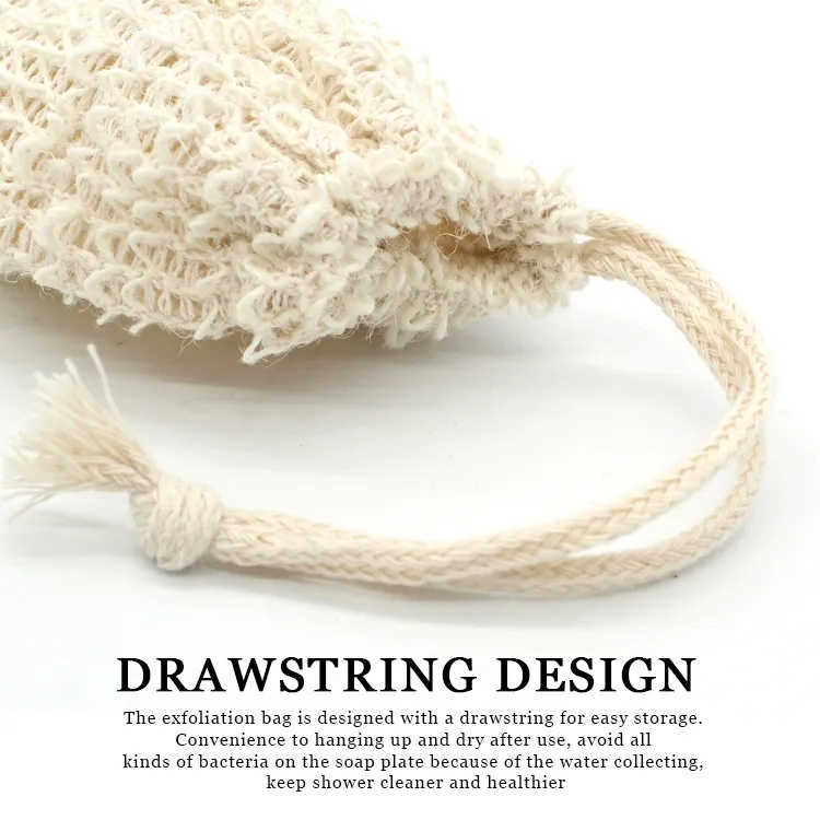 Natural Bath Shower Exfoliating Sisal Soap Bag with Drawstring