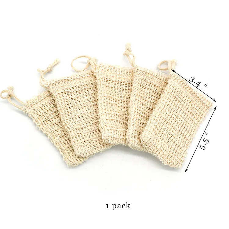 Natural Bath Shower Exfoliating Sisal Soap Bag with Drawstring