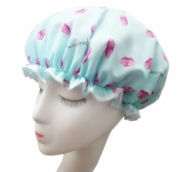 PEVA Double Layer Shower Cap Custom Logo Hair Dryer Caps