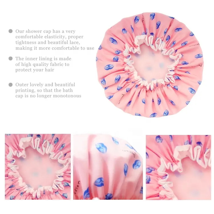 PEVA Double Layer Shower Cap Custom Logo Hair Dryer Caps