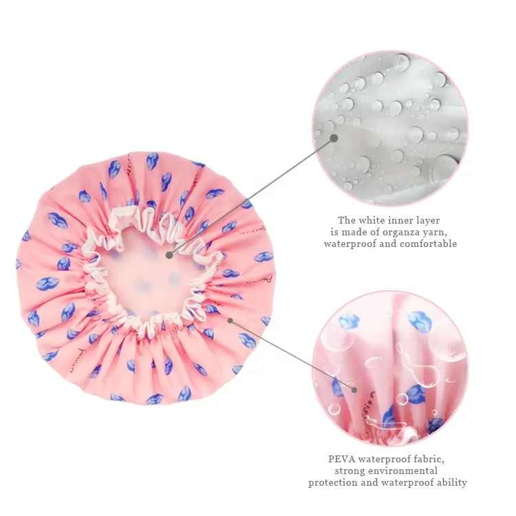 PEVA Double Layer Shower Cap Custom Logo Hair Dryer Caps