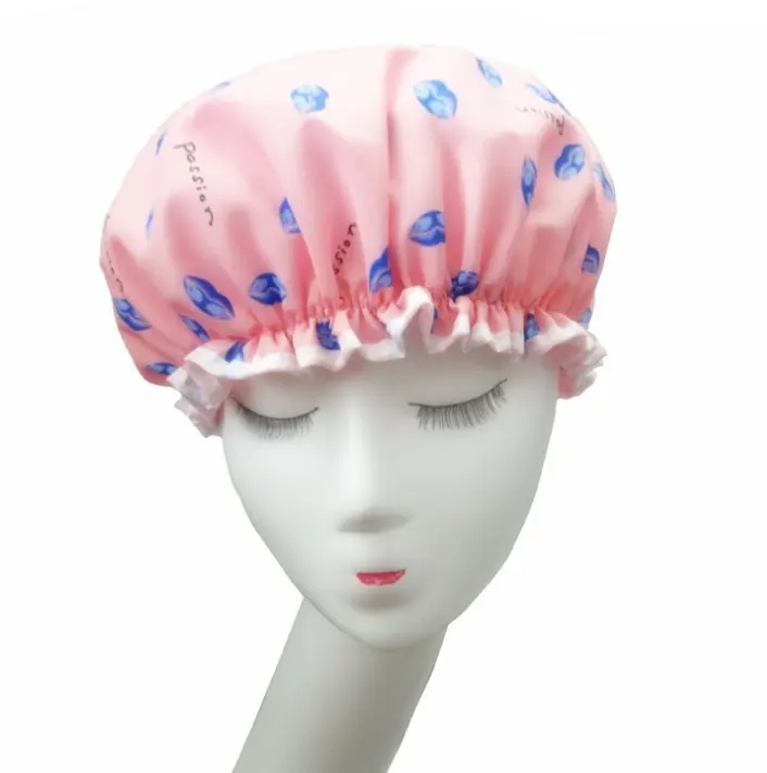 PEVA Double Layer Shower Cap Custom Logo Hair Dryer Caps