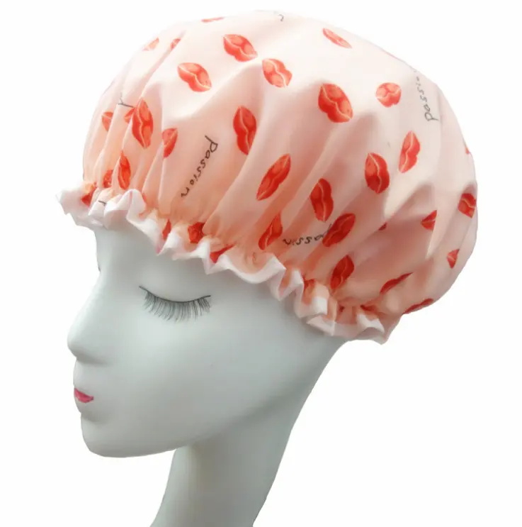 PEVA Double Layer Shower Cap Custom Logo Hair Dryer Caps