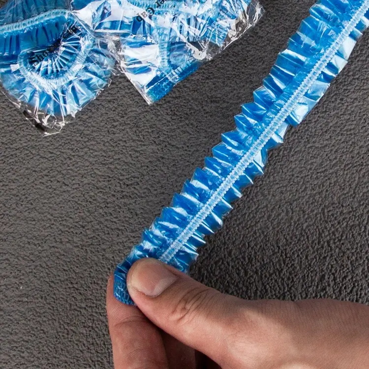 100Pcs Waterproof Elastic Bathing Cap Blue Disposable Shower Cap