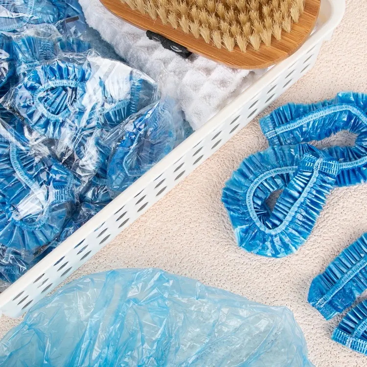 100Pcs Waterproof Elastic Bathing Cap Blue Disposable Shower Cap