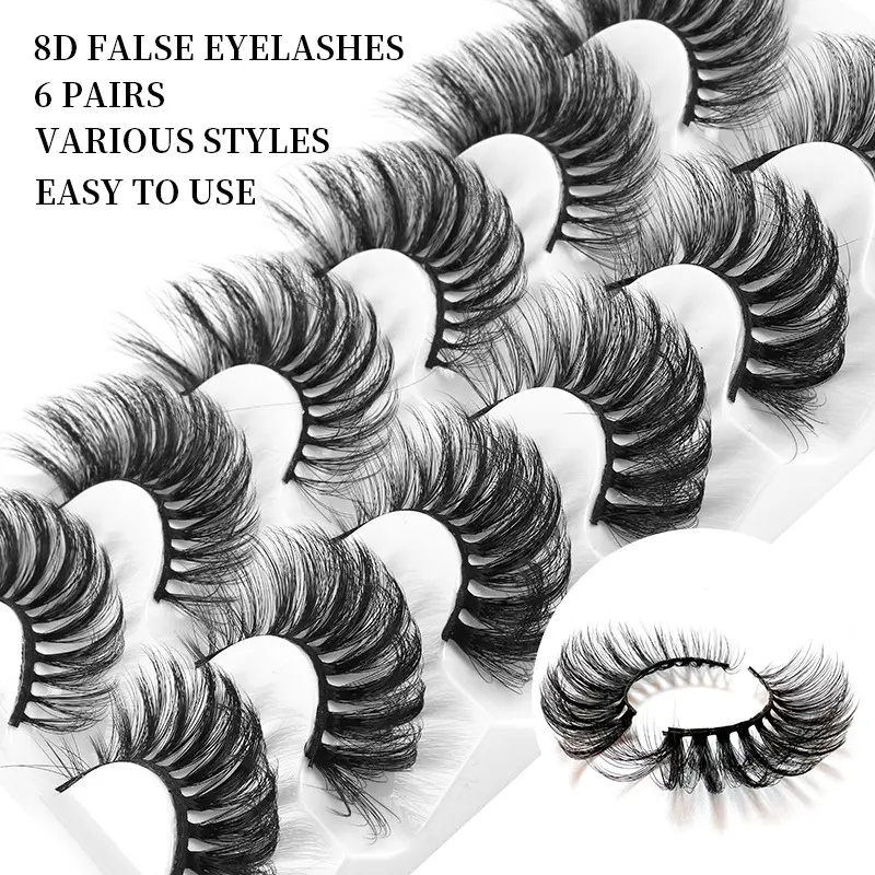 8D Natural Faux Mink False Eyelashes 6 Pairs