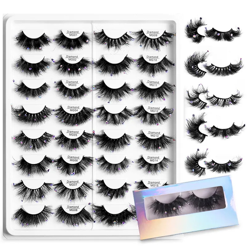 Fluffy 8D Mink Faux Lashes One Pair False Eyelashes With Diamond