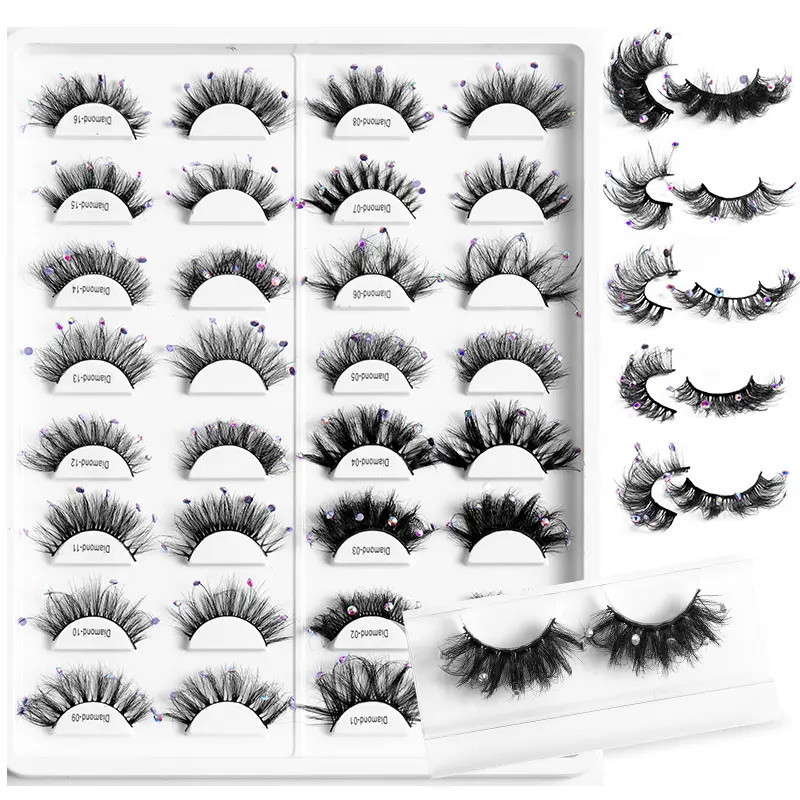 Fluffy 8D Mink Faux Lashes One Pair False Eyelashes With Diamond