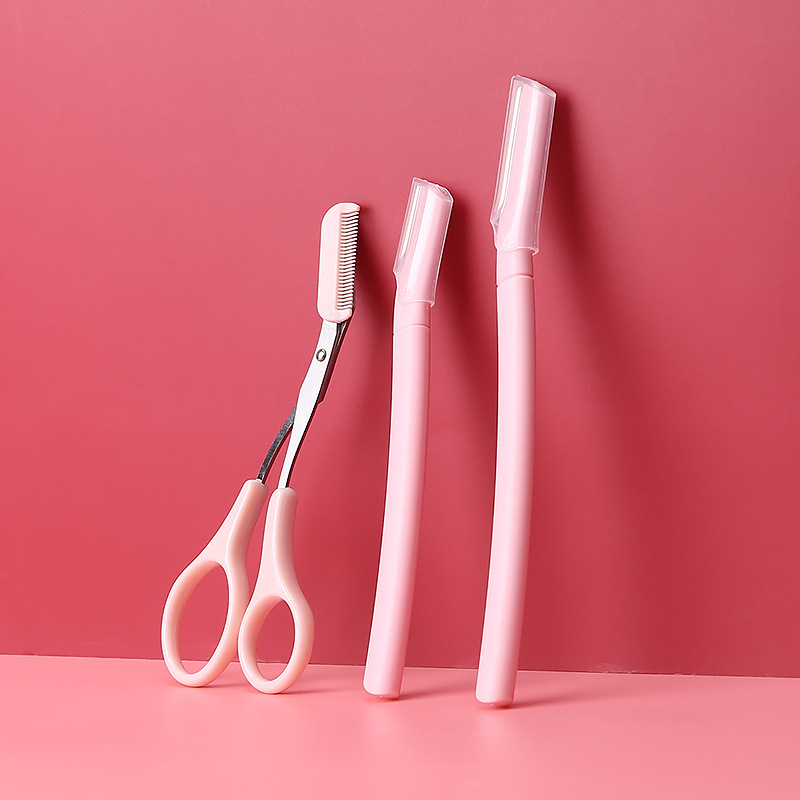 Custom Logo Stainless Steel Eyebrow Scissors Razor Set