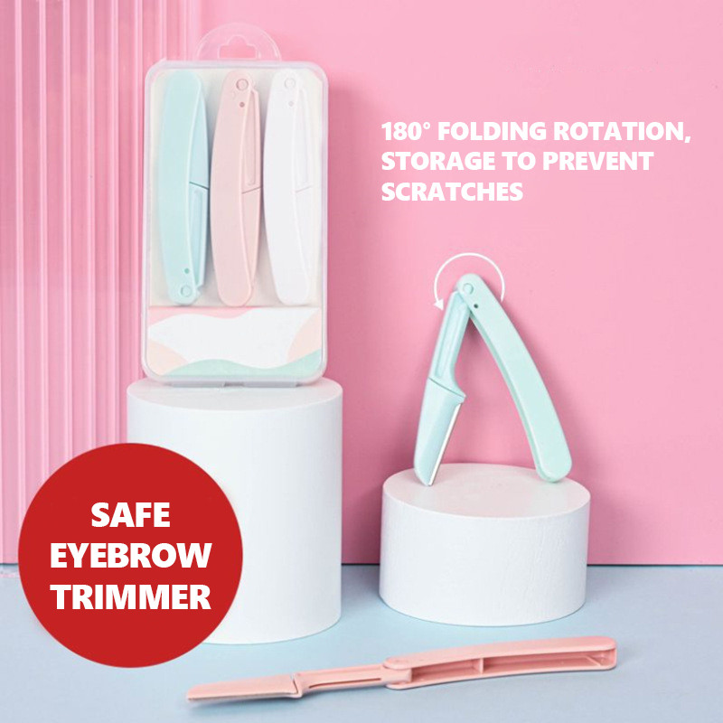 Folding 3Pcs Eyebrow Razor Safety Blade Eyebrow Trimmer Razor Set