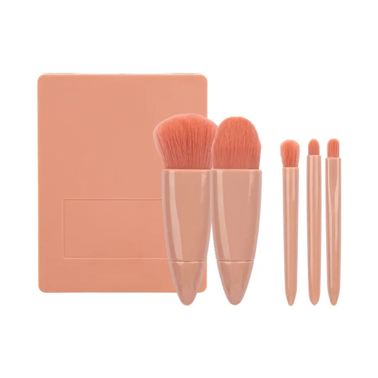 Multifunctional 5Pcs Makeup Brush Set Portable With Mirror