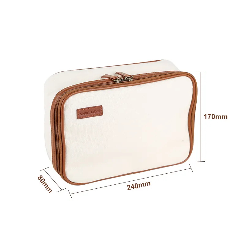 Portable Oblong Rectangle Canvas Cosmetics Bag With Zipper