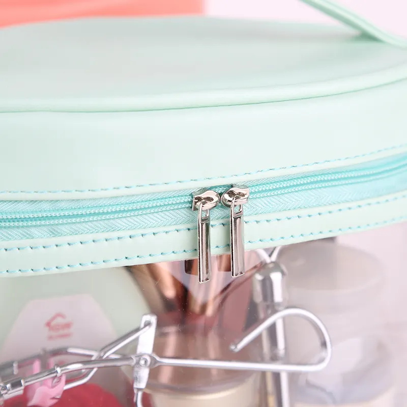 Pink Blue Pvc Clear Beauty Case Bag With Handle