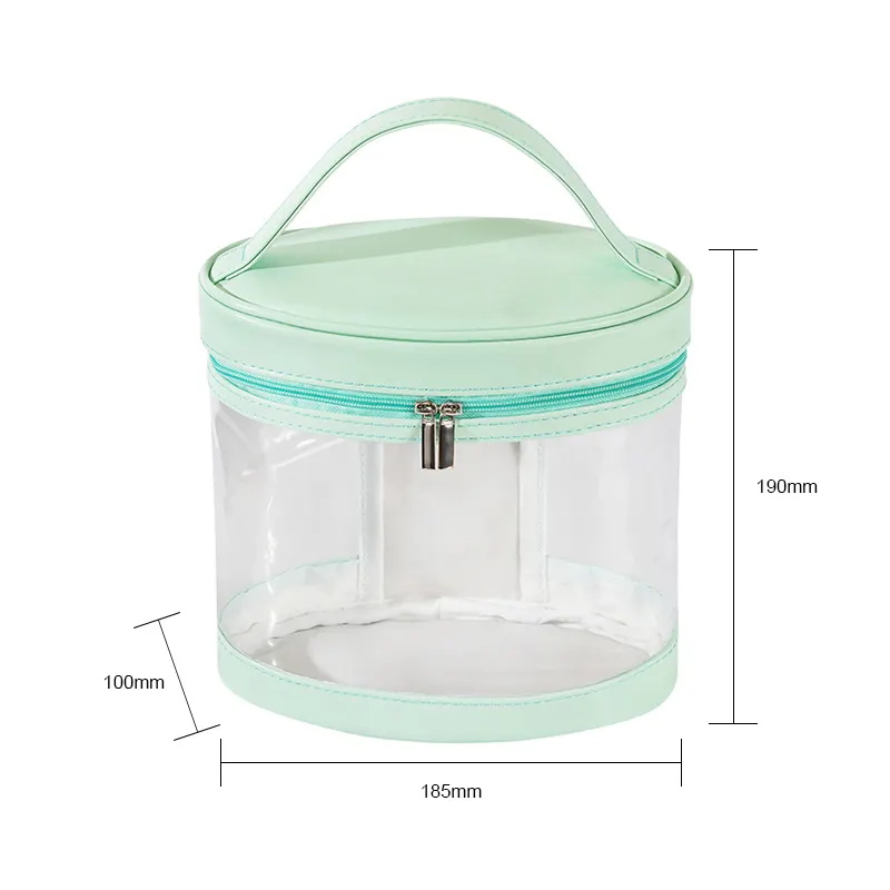 Pink Blue Pvc Clear Beauty Case Bag With Handle